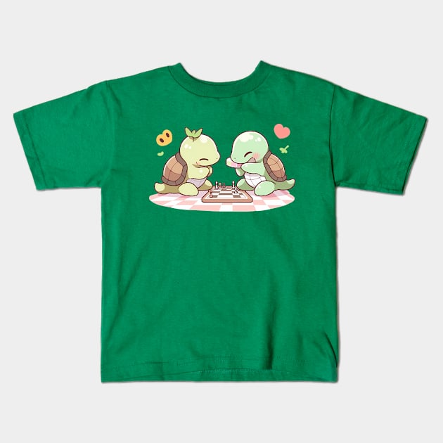 Turtley Adorable: Kawaii Turtles Battle in Chess Kids T-Shirt by SnuggleNook